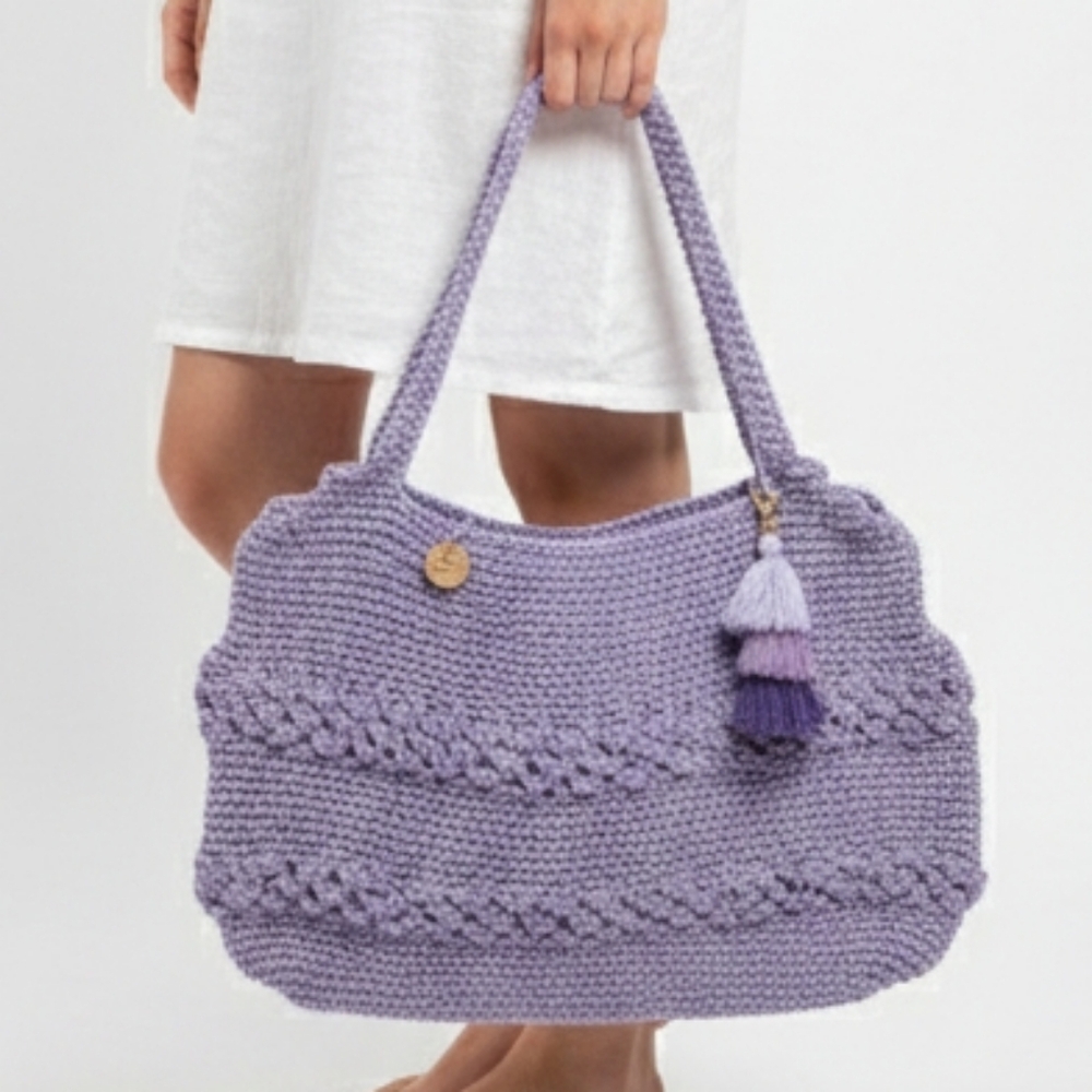 🌸Handcrafted Crochet Women's Lavender Rectangular Hobo Tote Bag NWOT